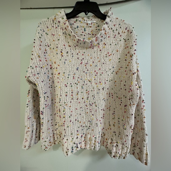 Seven7 Tops - Seven7, Ladies Oversized Raised Dot Cream Crewneck Sweater, Size M